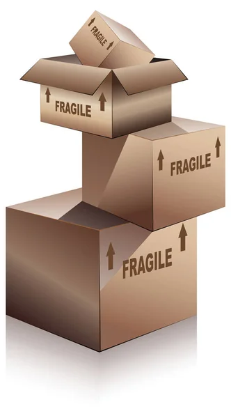 Boîtes Carton Avec Des Signes Fragiles — Image vectorielle
