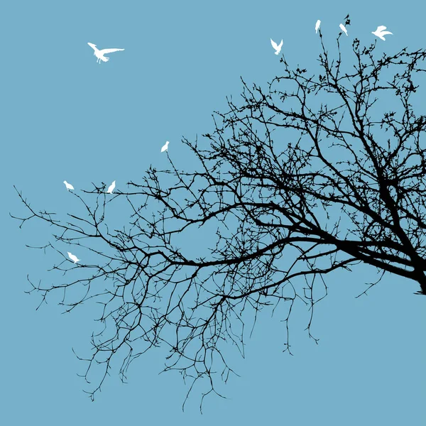 Vögel Fliegen Mit Ästen Vektorillustration — Stockvektor