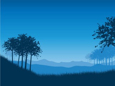 Gece vektör illüstrasyon tasarımında ağaç silueti