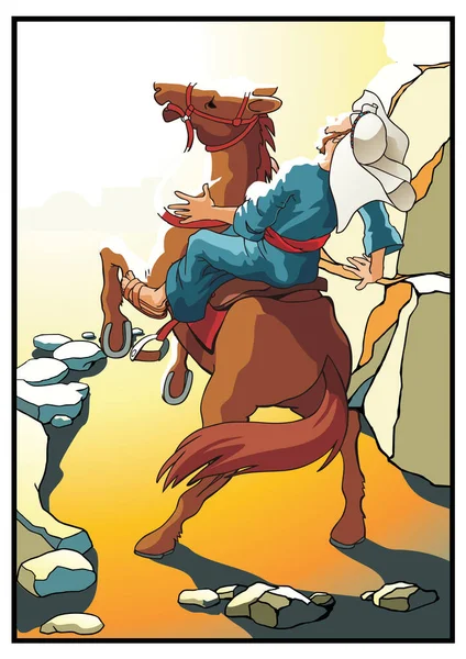 Ilustração Vetorial Homem Montando Cavalo Deserto — Vetor de Stock