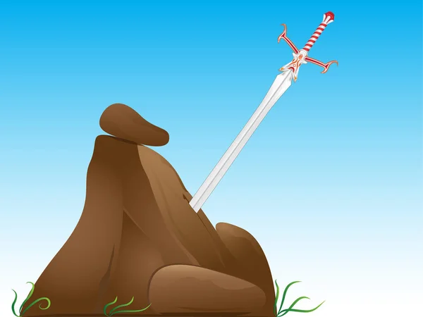 Schwert Mit Felsen Illustration Vektor Auf Weißem Hintergrund — Stockvektor