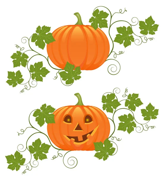 Uppsättning Pumpor Och Blad För Halloween Vektor Illustration — Stock vektor