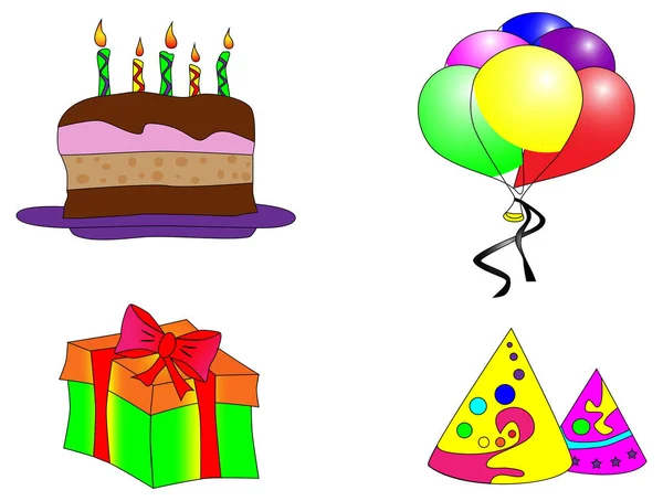 Illustration Birthday Items White Background — Stock Vector