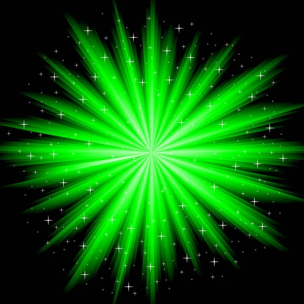 Estrella Verde Con Estallido Luz Ilustración Vectorial — Vector de stock