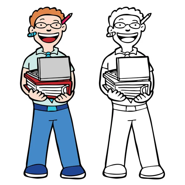Векторная Карикатура Двух Мальчиков Ноутбуками — стоковый вектор