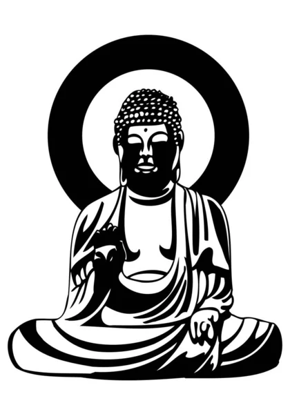 Buddha Tempel Schwarz Weiß Illustration — Stockvektor