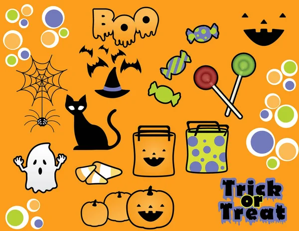 Fröhliche Halloween Set Mit Niedlichen Cartoon Objekten Süßes Oder Saures — Stockvektor
