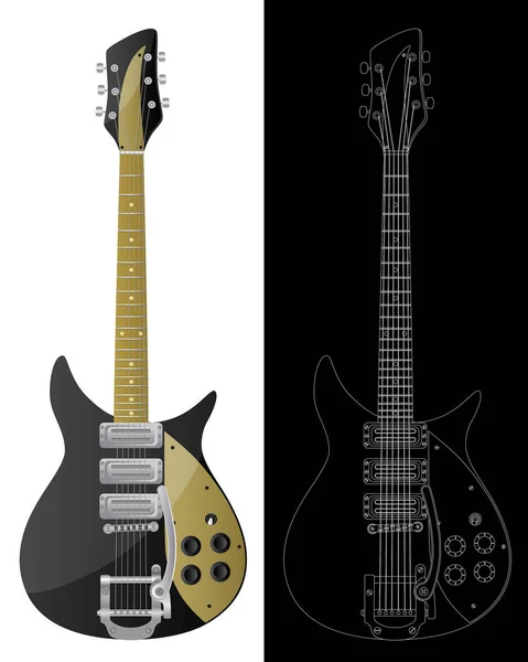 Guitarra Eléctrica Con Dos Colores Negros Diferentes Sobre Fondo Blanco — Vector de stock