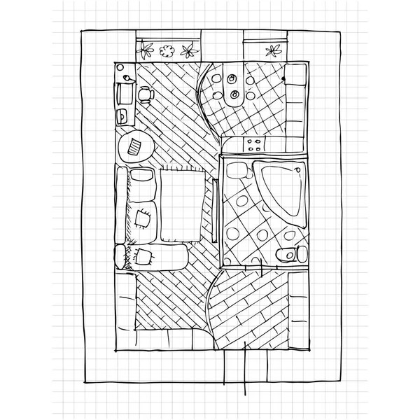 Sketch Kitchen Interior — Stock Vector