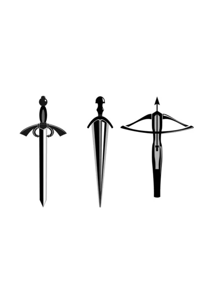 Vektordesign Von Schwert Und Schwert Logo Satz Von Schwert Und — Stockvektor
