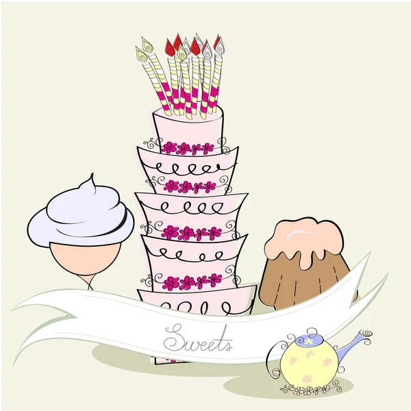 Vektor Illustration Einer Niedlichen Cartoon Torte — Stockvektor