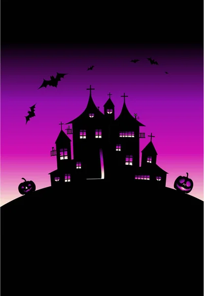 Halloween Castle Bats Moon Background — Stock Vector