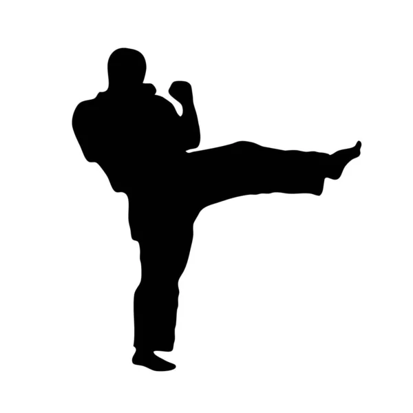 Karate Man Sziluett Elszigetelt Fehér Háttérrel Vektor Illusztráció — Stock Vector