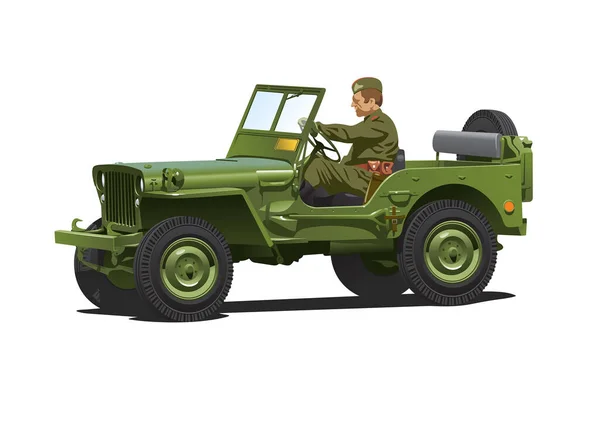 乘坐绿色军车的军人 矢量说明 — 图库矢量图片