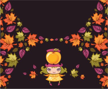 Sonbahar vektör illüstrasyonunda sevimli küçük kız.