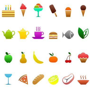 yiyecek simgeleri vektör illüstrasyonunu ayarla