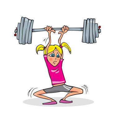kız ağırlık kaldırıyor çizgi film vektör çizimi