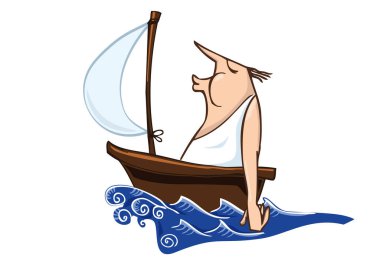 Bir yelkenlinin çizgi film çizimi