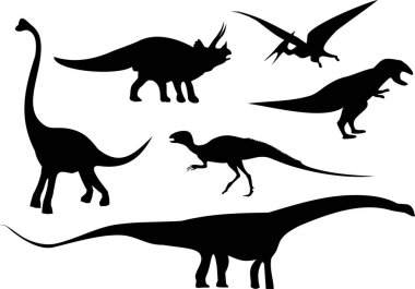 Beyaz arkaplanda dinozorların vektör silueti