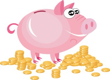 domuz kumbarası ve altın sikkeler vektör çizimi