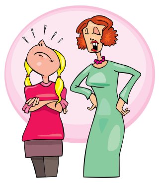 Anne ve Kızı Vektör İllüstrasyonunu Tartışıyor