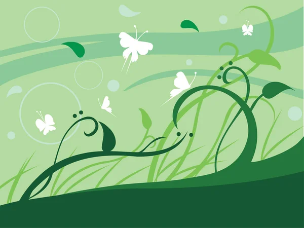 蝶と緑の芝生 — ストックベクタ