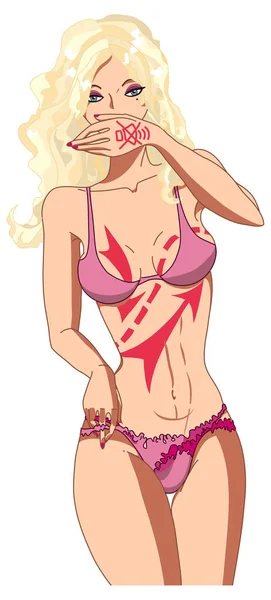 Illustration Vectorielle Une Belle Femme Bikini Rose — Image vectorielle