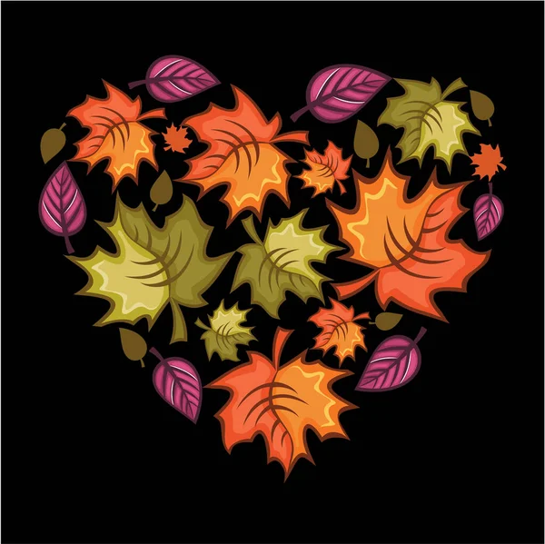 Autumn Leaves Heart Shape — Stock Vector