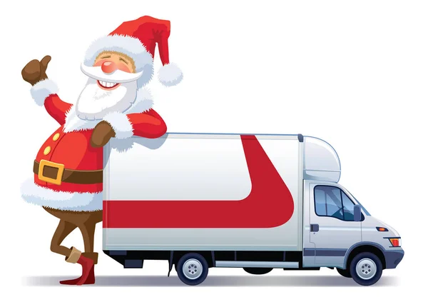 Santa Claus Met Grote Kerst Truck — Stockvector