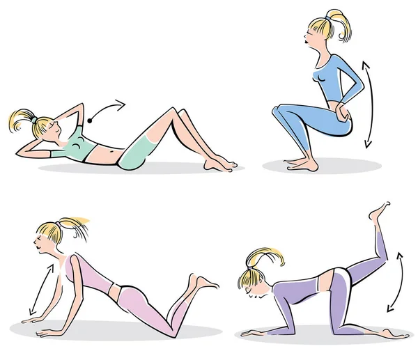 不同姿势做瑜伽运动的一组女性病媒 — 图库矢量图片