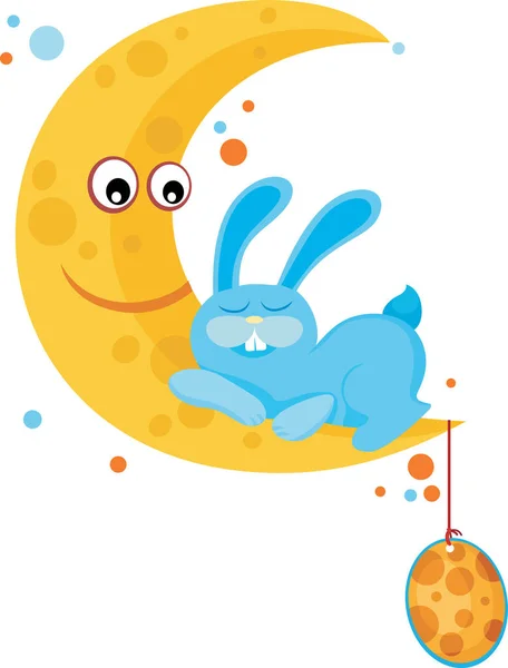 Illustration Eines Schlafenden Kaninchens Und Des Mondes — Stockvektor