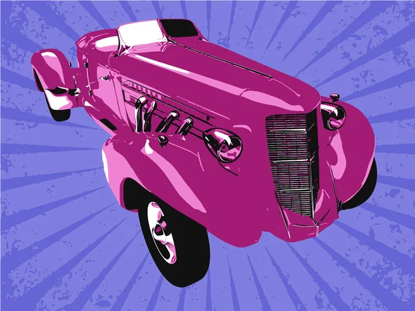紫色背景矢量上的粉色复古车 — 图库矢量图片