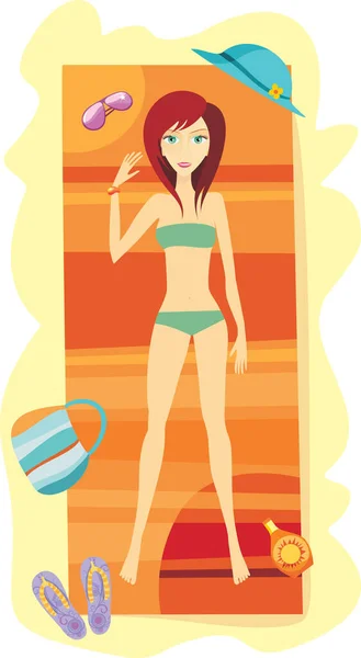 Ilustracja Dziewczyny Stroju Kąpielowym Plaży — Wektor stockowy