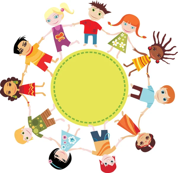 Kinderen Spelen Rond Een Cirkel Vector Illustratie — Stockvector