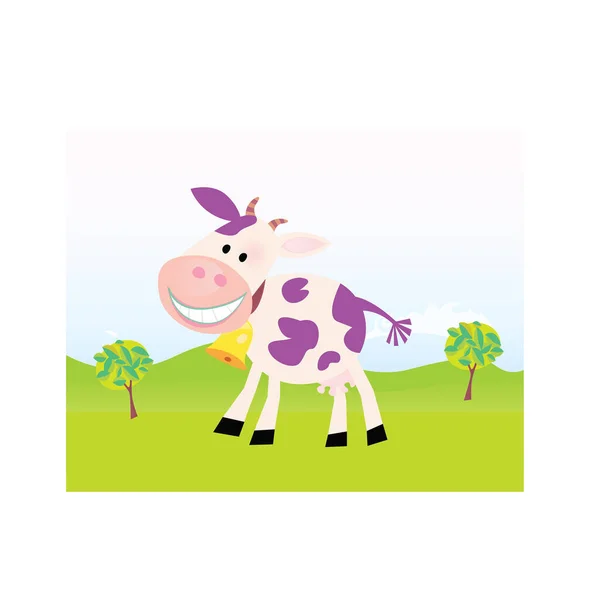 Vaca Linda Con Ojos Grandes Sonriente — Vector de stock