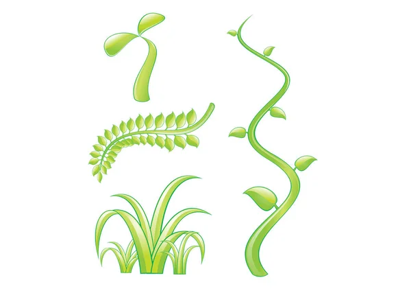 Ensemble Herbe Verte Avec Une Feuille Des Fleurs — Image vectorielle