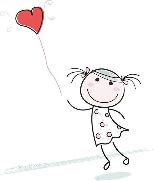Χαριτωμένο Κορίτσι Κινουμένων Σχεδίων Ένα Μπαλόνι Εικονογράφηση Διανύσματος — Διανυσματικό Αρχείο