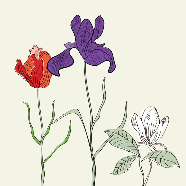 葉と芽のベクターイラストと美しい花 — ストックベクタ