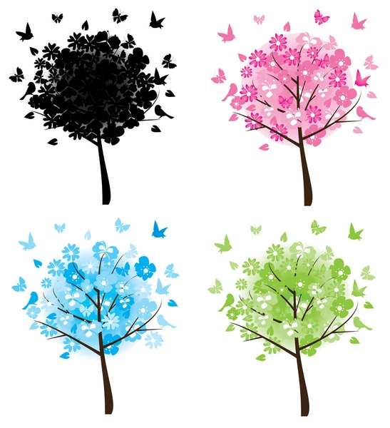Conjunto Árvores Coloridas Ilustração Vetorial — Vetor de Stock