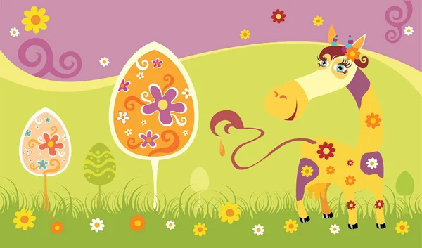 Tarjeta Pascua Con Ilustración Vectorial Caballo — Vector de stock
