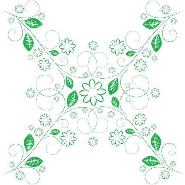 Blomma Seamless Mönster Grön Färg Vit Bakgrund — Stock vektor