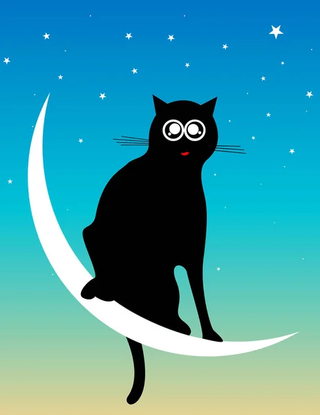 Carino Gatto Sulla Luna Illustrazione Halloween Vettore — Vettoriale Stock