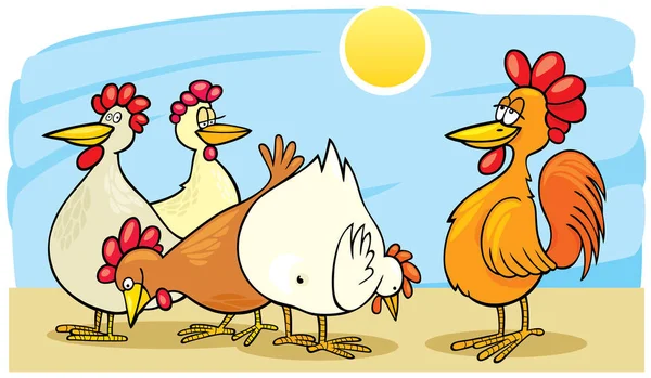 Three Cartoon Chickens Vector Illustration — Stock Vector