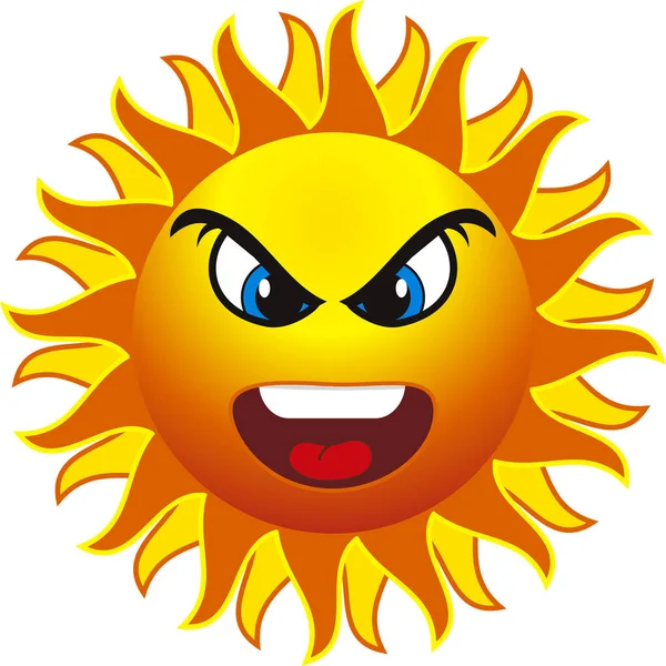 Angry Sun Face Cartoon — Stock Vector