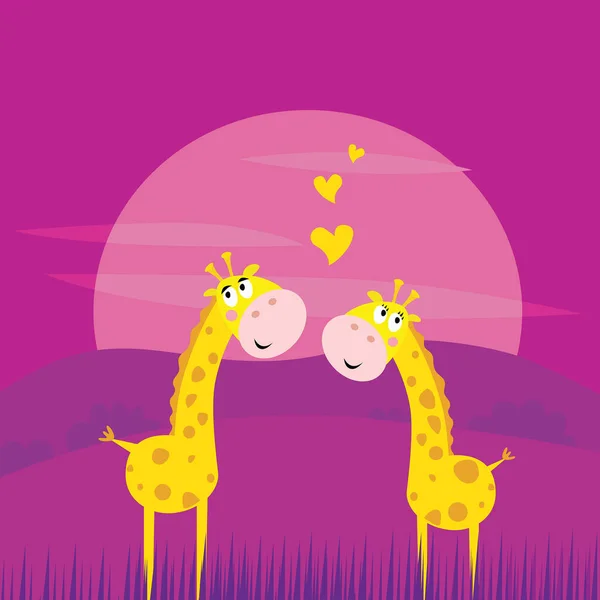 Girafa Casal Apaixonado Por Corações Ilustração Vetorial —  Vetores de Stock