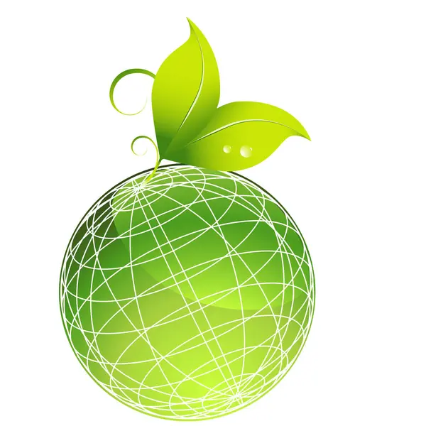 新鮮な緑のリンゴと葉 ベクトルイラスト — ストックベクタ