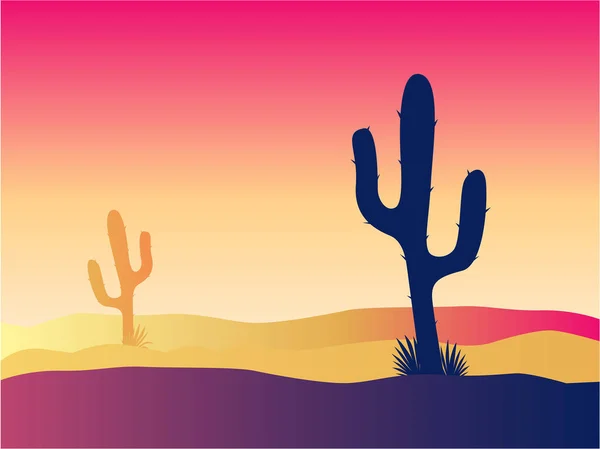 Cactus Desert Desert Sunset Landscape Illustration Vector Design — Stock Vector