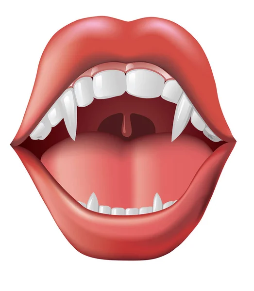 Illustrazione Realistica Vettoriale Delle Labbra Rosse Con Denti — Vettoriale Stock