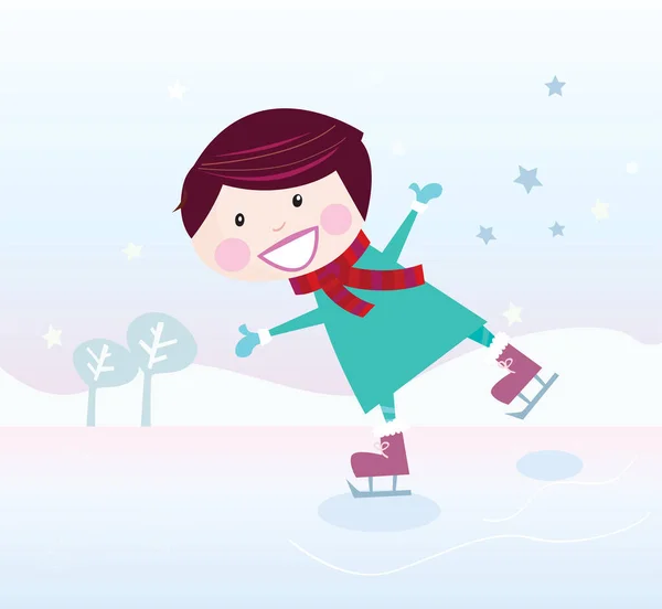 アイススケートとベクター冬の少女 — ストックベクタ