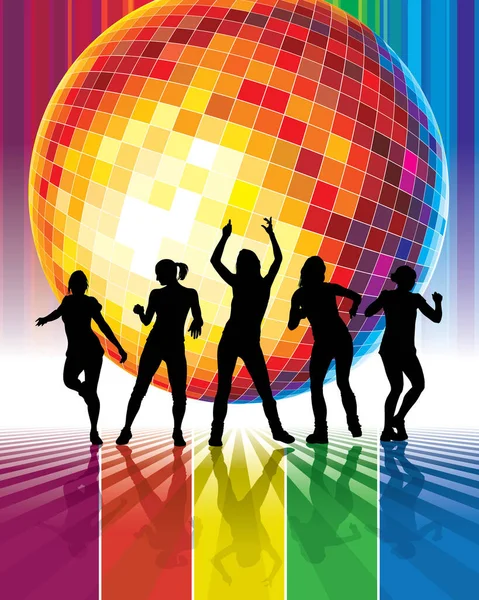 Renkli Disko Arka Planına Sahip Disko Topunun Çizimi — Stok Vektör